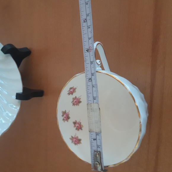 Aynsley England Bone China Vintage Teacup and Saucer Blue Swirls with Roses - Picture 9 of 13